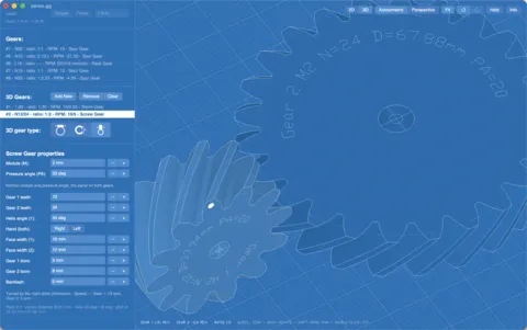 Gear Generator Pro: screw gears, two helical gears on crossed axes, in the 3D view